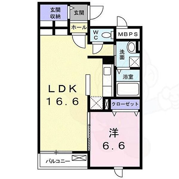 フェリス ｜滋賀県栗東市下鈎(賃貸マンション1LDK・2階・52.37㎡)の写真 その2