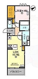 JR草津線 手原駅 徒歩13分の賃貸アパート 3階1LDKの間取り