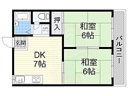 大橋アパート 1階2DKの間取り