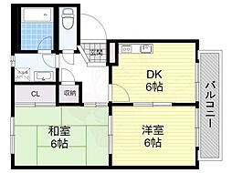 JR東海道・山陽本線 守山駅 徒歩11分の賃貸アパート 1階2DKの間取り
