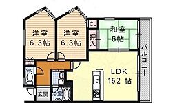 忠兵衛ビル晴嵐 1階3LDKの間取り