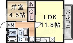 葉山ハイツＡ棟 2階1LDKの間取り