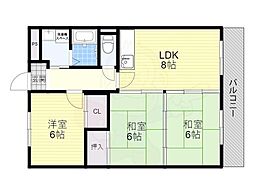 プリンスハイツナカハラ 2階3LDKの間取り