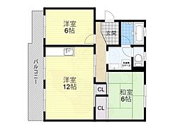 栗東ハイツ 4階2LDKの間取り