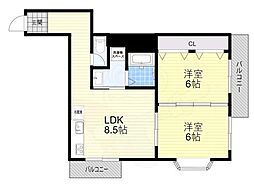 T・K矢倉 2DKの間取図画像