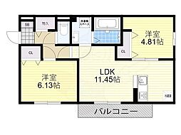 エスポワール瀬田 3階2LDKの間取り