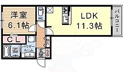 グランシャリオ二町A棟 1LDKの間取図画像
