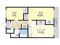ヴィラフェリス 2LDKの間取図画像