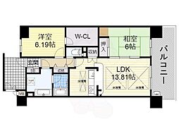 アウルコート大路 2LDKの間取図画像