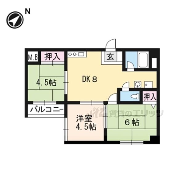 京都府京都市山科区北花山大林町(賃貸マンション3DK・4階・39.69㎡)の写真 その2