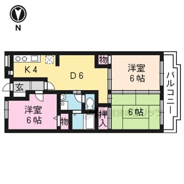 グリーンサム壱番館 1408｜京都府城陽市平川茶屋裏(賃貸マンション3LDK・4階・59.30㎡)の写真 その2