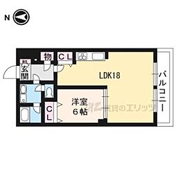 プラザ椥ノ辻 4階1LDKの間取り