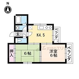 サンコーポ天王 3階2Kの間取り