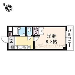 メディナ椥辻 7階1Kの間取り