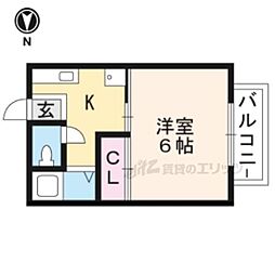 京都地下鉄東西線 東野駅 徒歩15分の賃貸アパート 1階1Kの間取り