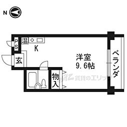 京都市営烏丸線 くいな橋駅 徒歩5分の賃貸マンション 3階ワンルームの間取り