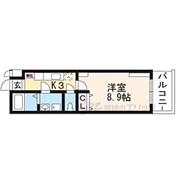 京都市営烏丸線 竹田駅 徒歩8分の賃貸マンション 3階1Kの間取り