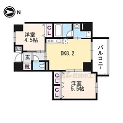 ラティス東野アネックス 2DKの間取図画像