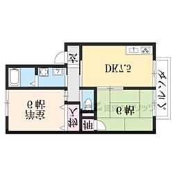 ハイカムール音羽 2DKの間取図画像