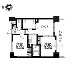 エステムプラザ京都御所ノ内レギア 2DKの間取図画像