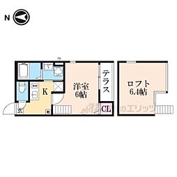 ハーモニービレッジ深草 1Kの間取図画像