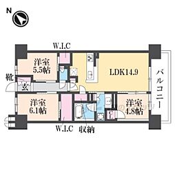 クラッシィハウス京都六地蔵ブライトテラス棟 3LDKの間取図画像