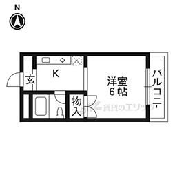 リバーサイド白川 1Kの間取図画像