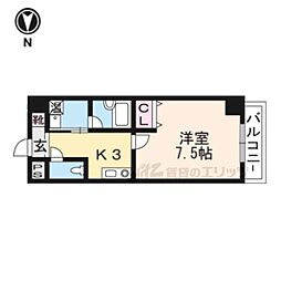ウィズ高辻通 1Kの間取図画像