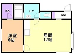 江岸マンション2 1LDKの間取図画像