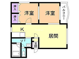 ピュアライフ花園 3階2LDKの間取り