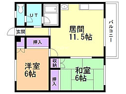 コンフォートとん田 2LDKの間取図画像