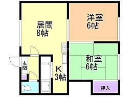 大成ハイツ 2LDKの間取図画像