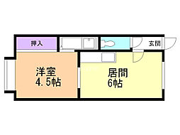 NorthWest 1DKの間取図画像
