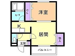 モダンラピュタ 1LDKの間取図画像