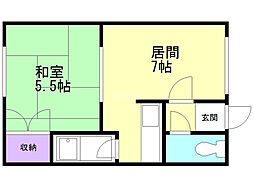 西富5号マンション 1DKの間取図画像