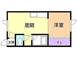 フィールドハウス2 1DKの間取図画像