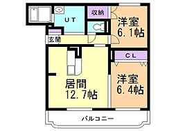 グランドソレイユ本町 2LDKの間取図画像