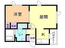 グローリハイツ北進 1LDKの間取図画像
