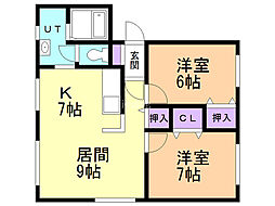 コーポラスAYA 2LDKの間取図画像