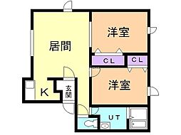 ルメリディアンモコ 2LDKの間取図画像