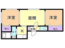 リバティ美芳 2LDKの間取図画像