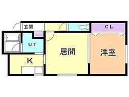 ウエストハウス2 1LDKの間取図画像