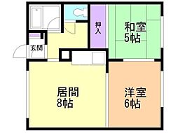 北庄ハイツ 2LDKの間取図画像