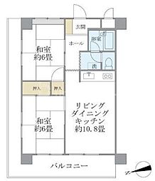 JR総武線 平井駅 徒歩10分の賃貸マンション 2階2LDKの間取り