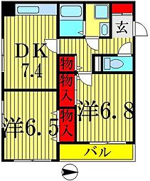 ドゥエル扇橋 2DKの間取図画像