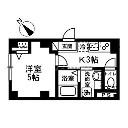 ポルトリヴェール 1Kの間取図画像