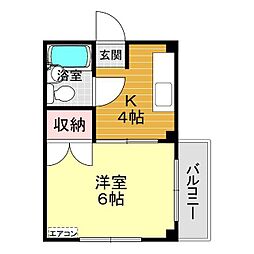 カーサ21 3階1Kの間取り