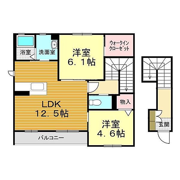 山口県下関市椋野町3丁目(賃貸アパート2LDK・2階・62.75㎡)の写真 その2