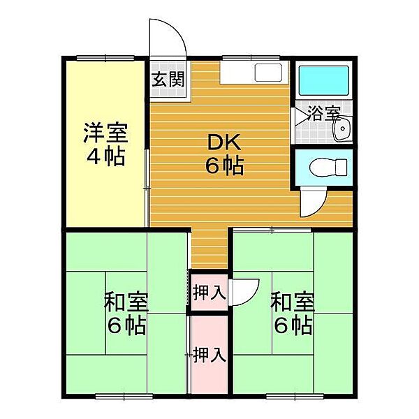 山口県下関市富任町3丁目(賃貸アパート3DK・2階・46.20㎡)の写真 その2