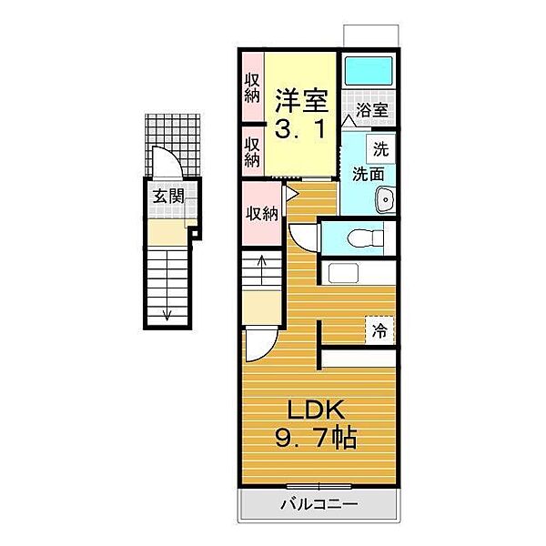 山口県下関市長府宮の内町(賃貸アパート1LDK・2階・40.09㎡)の写真 その2